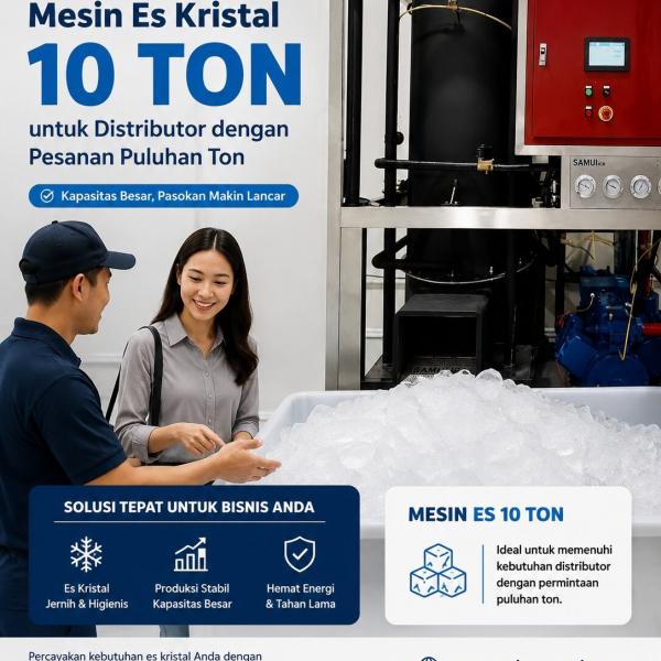 Mesin Es Kristal 10 Ton untuk Distributor dengan Pesanan Puluhan Ton